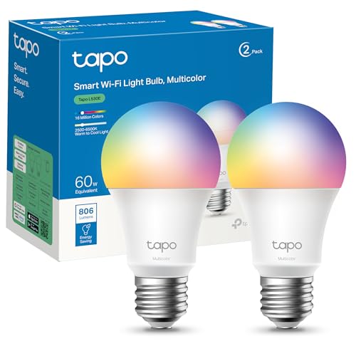 L530E – Bombilla LED inteligente Wi-Fi, multicolor, regulable, casquillo E27, 60W, 806 lúmenes, compatible con Alexa y Google Home, paquete de 2 (paquete de 1)