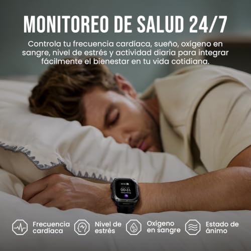 KOSPET Pulse 2 Reloj Inteligente con GPS, 5 ATM e IP69, Batería 15 Días | Smartwatch Militar AMOLED 1.96", Resistente, Linterna LED, 170+ Deportes, Ritmo Cardíaco y Sueño para Android iPhone