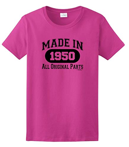 70th Birthday Gift Made 1950 All Original Parts Ladies T-Shirt Large Heliconia