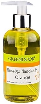 Greendoor Flüssigseife ORANGE vegan 250ml, aus Bio Kokosöl, ohne Palmöl, ohne Parabene, biologisch abbaubare handgesiedete Na