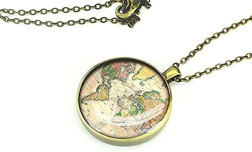 Handmade 1893 World map necklace jewelry gift for her birthday anniversary valentine