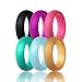 Women's Silicone Wedding Ring,6 Ring Pack (Black,Deep purple,Turquoise,Pink,Light blue and Gold, size7)