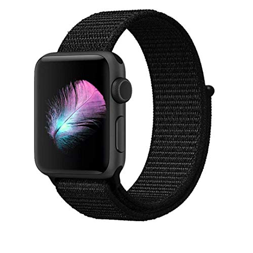 iSmarten Compatible for Apple Watch Band 38mm 42mm, Soft Nylon Sport Loop, with Hook and Loop Fastener Replacement Band Compatible for iWatch Series 1/2/3(Dark Black) (42 mm)