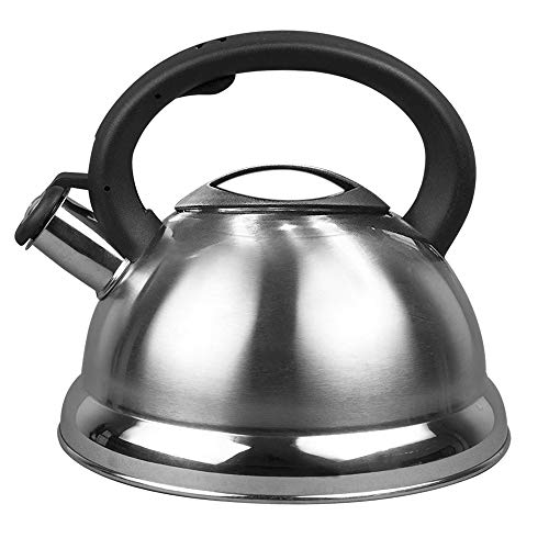 WHISTLING STAINLESS STEEL TEA KETTLE WITH SOFT GRIP HANDLE BY AMERICAN DREAM- STOVETOP POT (3.2 QT, Stainless Steel)