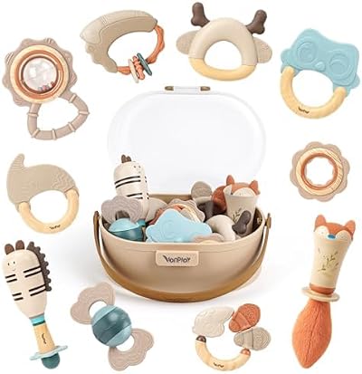 Vanplay Baby Toys 0-6 Months 10pc Rattle Teether Set with Storage Box