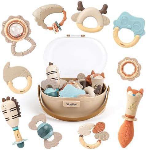Vanplay Baby Toys 0-6 Months 10pc Rattle Teether Set with Storage Box