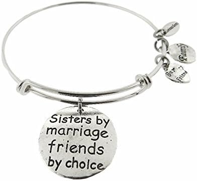 Envious GemsSisters By Marriage Friends By Choice Silver Tone Expandable Wire Bracelet