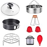 ULEE 9-Piece Accessories Compatible with Instant Pot 6 Qt - Including Steamer Basket, Glass Lid, Springform Pan, Egg Rack, Oven Mitts, Magnetic Cheat Sheet, Spoon Rest and Dish Clip
