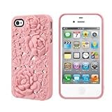 OOOUSE Pink 3D Sculpture Design Blossom Rose Flower Hard Plastic Cover Case for iPhone 4 4S 4G