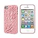 OOOUSE Pink 3D Sculpture Design Blossom Rose Flower Hard Plastic Cover Case for iPhone 4 4S 4G