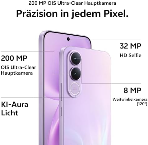 V70 FE 5G Smartphone, 8 GB RAM + 256 GB ROM, 200 MP OIS ZEISS Kamera, 6.83" 1.5K AMOLED 120Hz Display, 5.250-mAh-BlueVolt-Akku, 90-W-Schnellladefunktion
