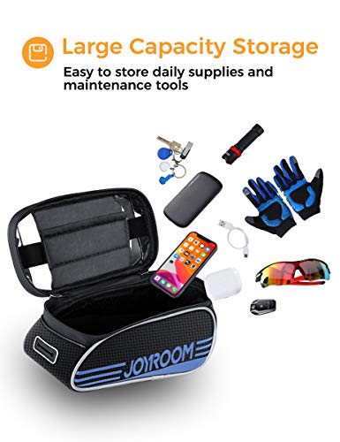 joyroom Bike Phone Mount Bag-Waterproof Bike Front Frame Handlebar Bag Bike Phone Holder Case Bicycle Accessories Pouch Sensitive Touch Screen Compatible with iPhone 11 XS Max XR 8 Plus Below 6.7\