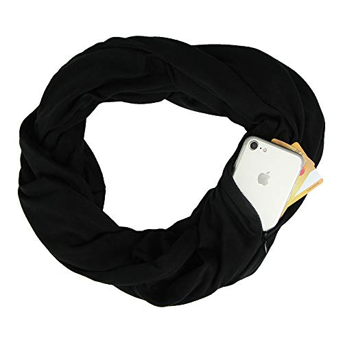Fashion Infinity Scarves With Zipper Pocket For Women Men - Novelty Wrap Travel Scarf with Hidden Pocket