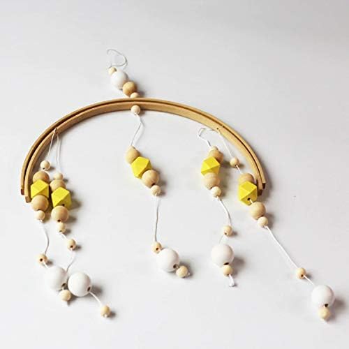 Baby Crib Mobile Toys Wooden Beads Crib Toy for Newborns Bell Nordic Baby Room Decoration Photography Props(4) (Yellow White)