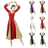 OwlFay Women Metallic Praise Dance Dress Long Sleeve Full Length Loose Fit Swing Gown Liturgical Tunic Skirt Worship Costume