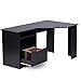 WLIVE Corner Computer Desk with Bookshelves and File Cabinet L-Shaped Desk in Black
