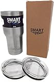 Tumbler 24 Oz - Smart Coolers - Slim Design - Double Wall Stainless Steel Travel Cup - Premium Insulated Mug - Keep Coffee and Ice Tea - Now with 2 Sliding Lids