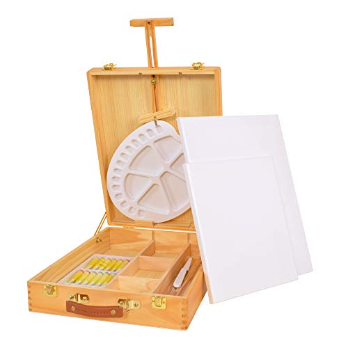 MILO 51 pc Complete Artist Painting Set with Tabletop Wood Easel Box, Stretched Canvas, 18 Acrylic Paint Colors, 10 pc Art Brush Set, and Painting Kit Accessories for Adults and Kids