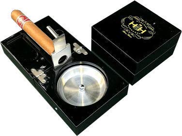 H&H The Compact Ash Tray with Cutter and Punch - 4.75" x 4.75" x 2.8" (Black)