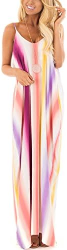 JOXJOZ Women's Boho Low V-Neck Adjustable Shoulder Straps Maxi Dress