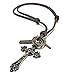INBLUE Men's Alloy Genuine Leather Pendant Necklace Gold Tone Jesus Christ Crucifix Celtic Cross Adjustable 16~26 Inch Chain