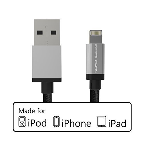 ZeroLemon Nylon Braided Lightning Cable[Apple MFi Certified], 3.2ft/1m Lightning to USB Sync Nylon Braided + Aluminum Cap Charging Cable for iPhone Xs/Xs Max/XR/ X / 8 and More – Rugged Black - Thumbnail 4