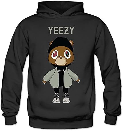MSKOOK Women's Yeezy Kanye West Bear Hooded Sweatshirt Black