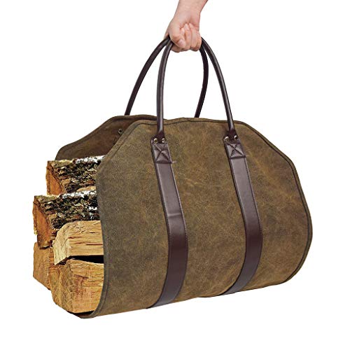 DYNWAVE Firewood Log Carrier Heavy Duty Log Tote Bag with Handles Best Canvas Storage for Carrying Wood Mud Color