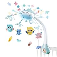 Musical Crib Mobile Baby Toys, Alonea Infant Rattles Cartoon Baby Crib Music Nursery Bed Bell Projection Toy Hanging Remote Control Rattles for Babies Toddlers (Light Blue❤️)