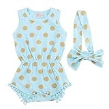 Baby Girl Clothes Gold Dots Bodysuit Romper Jumpsuit One-pieces Outfits Set (0-6 Months, Blue)