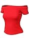 Luna Flower Women's Short Sleeve Sexy Basic Solid Off Shoulder Slim Fit Crop Top (GTEW183)
