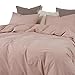 Wake In Cloud - Cotton Duvet Cover Set, Full Size, Dusty Rose Pink, 100% Washed Cotton, Linen Like Textured, Breathable Percale Durable Comfy Farmhouse Neutral Bedding Set, 3 Pieces