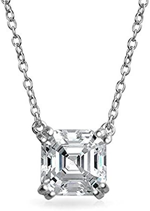 Bling Jewellry Asscher Cut Sterling Silver Pendant Necklace CZ 8mm 18 Inch For Women Girls