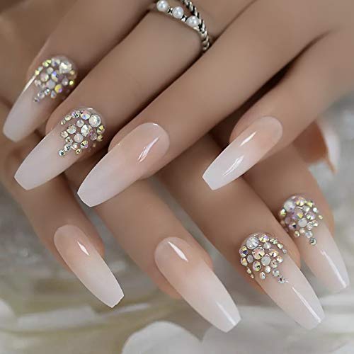 EDA LUXURY BEAUTY NATURAL NUDE PINK WHITE OMBRE FRENCH 3D JEWEL DESIGN Full Cover Press On Gel Glitter Shiny Artificial Tips Acrylic Extreme False Nails Extra Long Ballerina Coffin Square Fake Nails 2 EDA LUXURY BEAUTY NATURAL NUDE PINK WHITE OMBRE FRENCH 3D JEWEL DESIGN Full Cover Press On Gel Glitter Shiny Artificial Tips Acrylic Extreme False Nails Extra Long Ballerina Coffin Square Fake Nails