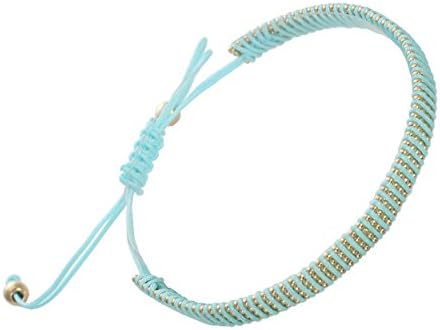 Silky Aqua Cord Around Gold Chain Bracelet W/ Gold Bead Accents, is Gift Boxed