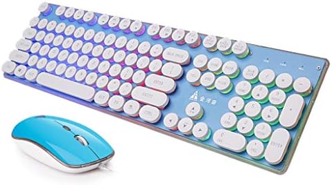 Guanwen Gaming Wired Keyboard and Mouse Set,Rainbow Breathing Backlight Punk Round Key Mute Multimedia Ergonomic USB Game Keyboard + 4 Buttons 1600DPI Mouse (Color : Blue)