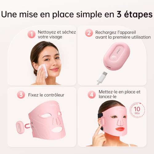 XSSNVV NVV04 Wireless LED Face Mask, 4 Modes Light Therapy Mask Red & Infrared Light 850nm, LED Mask, Remote Control, Autonomy 60 Minutes, Adjustable, with Eye Covering