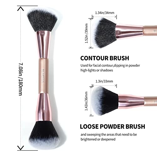 Contour Makeup Brush, Double Ended Bronzer Brush Foundation Makeup Brushes for Blending Liquid Powder Concealer Cream Cosmetics Blush Contour Brush