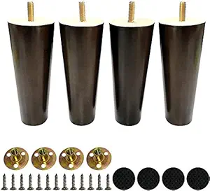Wooden Round Furniture Legs Set of 4 Mid-Century Modern Sofa Couch Bed Coffee Chair Desk Table Feet Legs with Pre-Drilled 5/16 Inch Bolt& Screws& Rubber Pads (6''(15cm, Walnut)