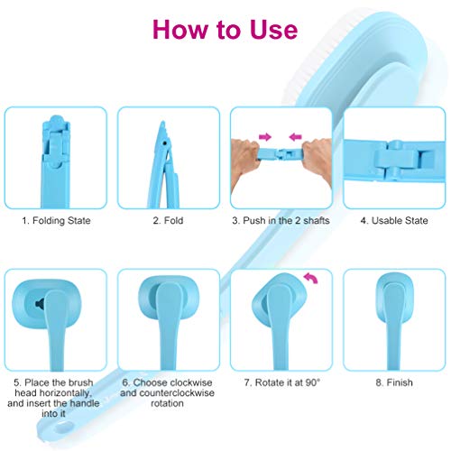 PRETTY SEE Back Brush, 2 in 1 Bath Brush Foldable Long Handle for Shower,Brush Back Scrubber Body Brush with Hard and Soft Bristles (2 Pack), Blue - Thumbnail 5