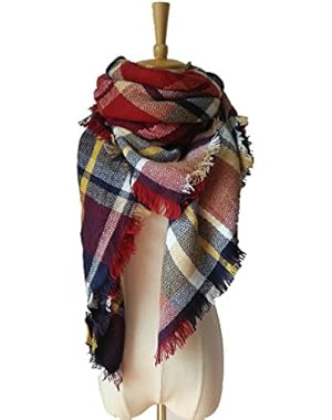 Women's Tassels Soft Plaid Scarf Winter Large Blanket Wrap Shawl