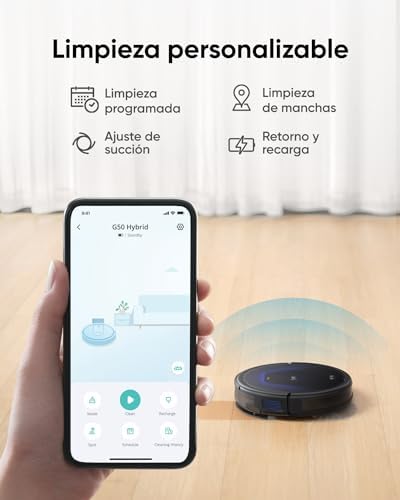 G50 Hybrid Robot Aspirador con Potente Succión de 4.000 Pa, Navegación Dinámica, Cepillo Desenredante Pro, Cepillo de Rodillos, Mopa para Limpieza Ligera, Pelos de Mascotas, Pisos Duros, Moqueta