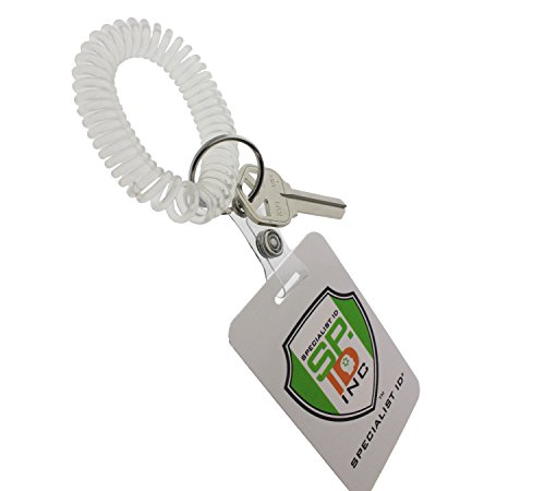 5 Pack - Ultimate Wrist Coil Camper Keychains for Work and Play - Premium Elastic Bungee Badge Holder & Key Chain Ring (One Size Fits All) by Specialist ID (Clear)