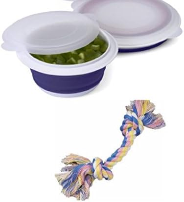 DOG PORTABLE WATER BOWL &amp; Collapsible Food Storage Container. Perfect for Travel with Pets and Convenient, Comes With a Bonus Toy So You Have Everything Needed On The Go or At Home