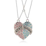 Lemonage Best Friend Necklace Crystal Pendant Magnet Jigsaw Heart Necklaces for Kids Girls Women, 2-Piece