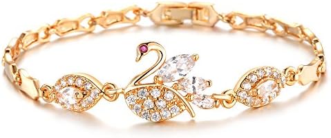 Cubic Zirconia Vintage Swan Design Link Chain Bracelet Wedding Jewelry