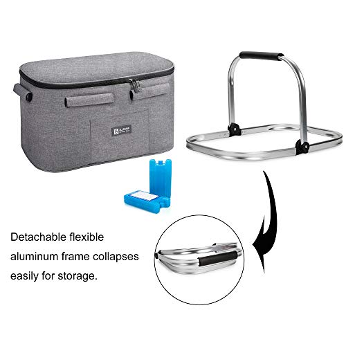 ALLCAMP Lightweight Picnic Basket Collapsible Insulated Cooler Bag for 4 Person 32L Extra Large Family Size with 2 Ice Packs(Light Gray)