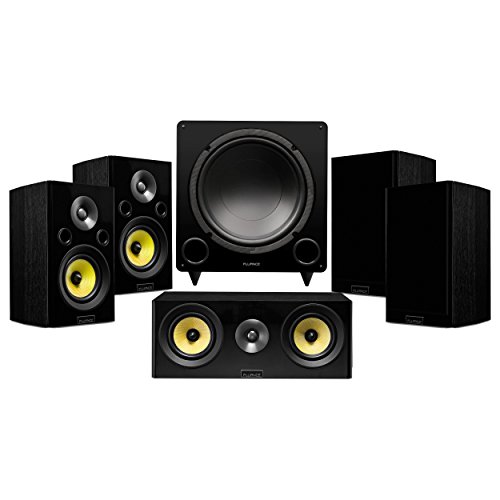 Fluance Signature Series Compact Surround Sound Home Theater 5.1 Channel Speaker System Including Two-Way Bookshelf, Center, Rear Surround Speakers, and DB12 Subwoofer – Black Ash (HF51BC)
