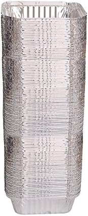 Disposable Durable Aluminum Oblong Foil Pan Containers 1 Pound Capacity, 5.56" x 4.56" x 1.63" Size (Pack of 50) By Jfoil