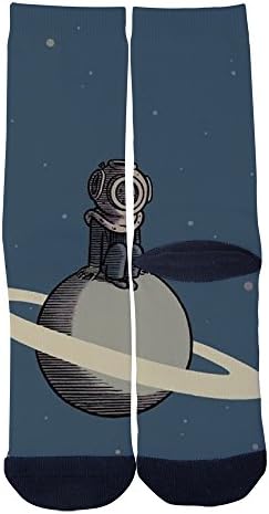 EveninSky Men's Women's Custom Lonely Astronaut Creative Casual Crew Socks Black